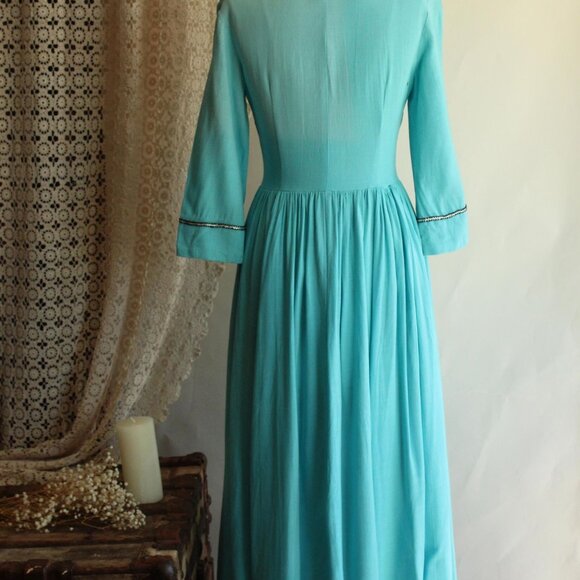 Vintage 1950s 1960s Victorian Day Dress Costume, Robins Egg Blue Antique Style - Picture 9 of 10